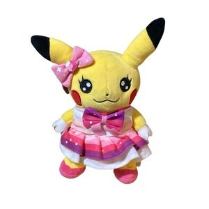 Pikachu Idol Pop Star Cosplay Pokemon Center 2014 Plush 8" Pink Dress Bow